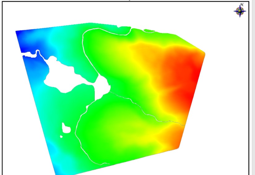 Levantamento topográfico de terreno com mapa de elevação em cores